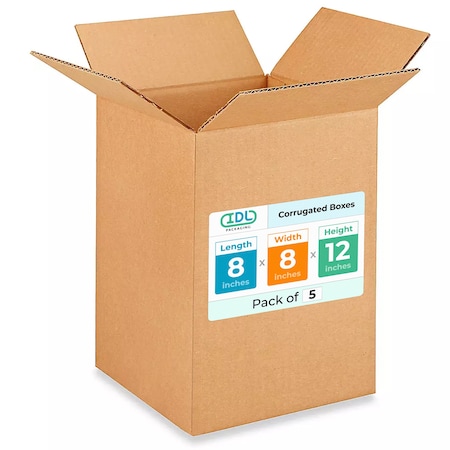 8L X 8W X 12H Corrugated Boxes For Shipping Or Moving, Heavy Duty, 5PK